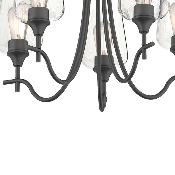 Chandelierias-Traditional 5-Light Clear Glass Curved Arm Chandelier-Chandeliers-Black-5 Bulbs