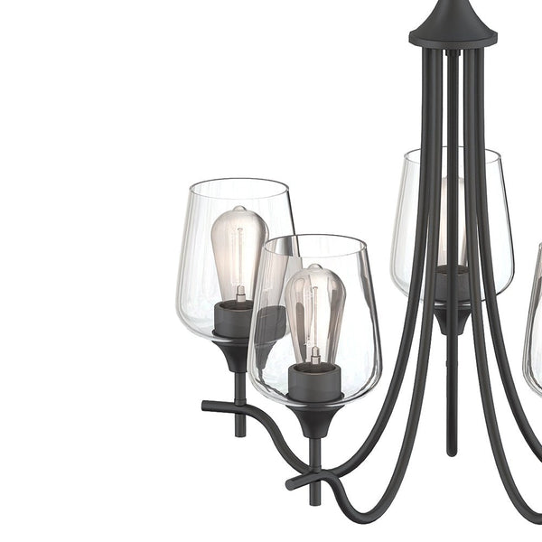 Chandelierias-Traditional 5-Light Clear Glass Curved Arm Chandelier-Chandeliers-Black-5 Bulbs