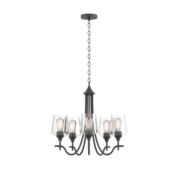 Chandelierias-Traditional 5-Light Clear Glass Curved Arm Chandelier-Chandeliers-Black-5 Bulbs