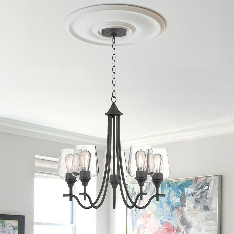 Chandelierias-Traditional 5-Light Clear Glass Curved Arm Chandelier-Chandeliers-Black-5 Bulbs