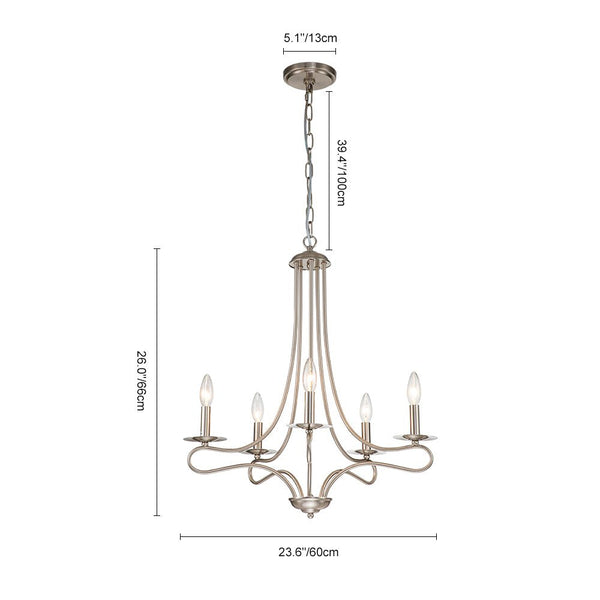 Chandelierias-Traditional 5-Light Curved Arm Candle Style Chandelier-Chandelier-Nickel-