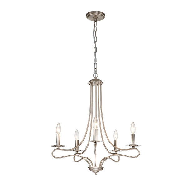 Chandelierias-Traditional 5-Light Curved Arm Candle Style Chandelier-Chandelier-Nickel-