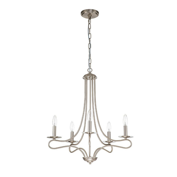 Chandelierias-Traditional 5-Light Curved Arm Candle Style Chandelier-Chandelier-Nickel-