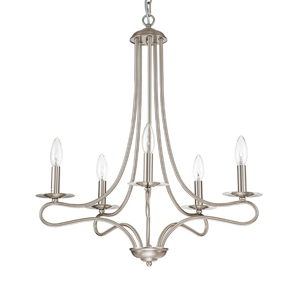 Chandelierias-Traditional 5-Light Curved Arm Candle Style Chandelier-Chandelier-Nickel-