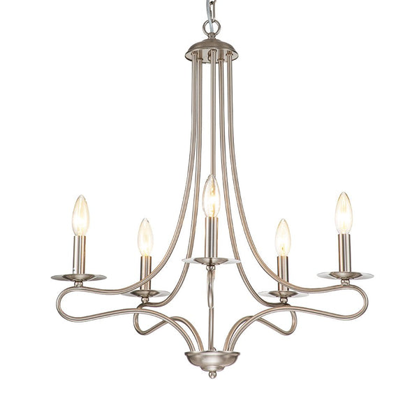 Chandelierias-Traditional 5-Light Curved Arm Candle Style Chandelier-Chandelier-Nickel-