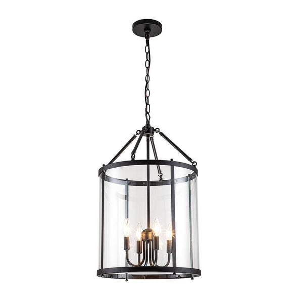 Chandelierias-Traditional Style 4 Light Lantern Pendant With Glass Shade-Pendant-Black-