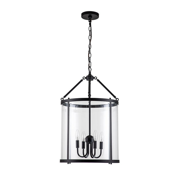 Chandelierias-Traditional Style 4 Light Lantern Pendant With Glass Shade-Pendant-Black-