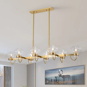 Chandelierias-Unique 12-Light Clear Jellyfish Glass Linear Chandelier-Chandeliers-Aged Brass-