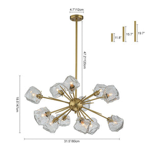 Chandelierias-Unique 12-Light Melting Ice Glass Sputnik Chandelier-Chandeliers-Brass (Pre-order & Arrive in 3 weeks)-12 Bulbs