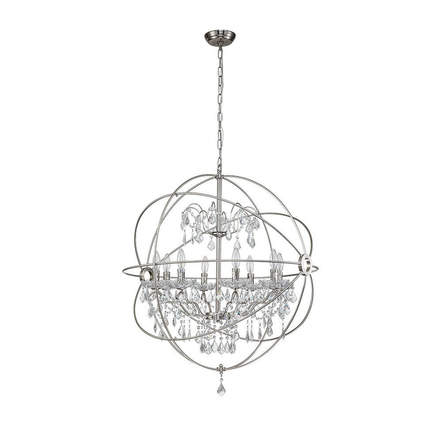 Chandelierias-Vintage 8-Light Orb Chandelier With Crystal Accents-Chandeliers-Nickel-