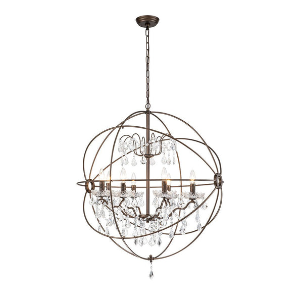 Chandelierias-Vintage 8-Light Orb Chandelier With Crystal Accents-Chandeliers-Nickel-