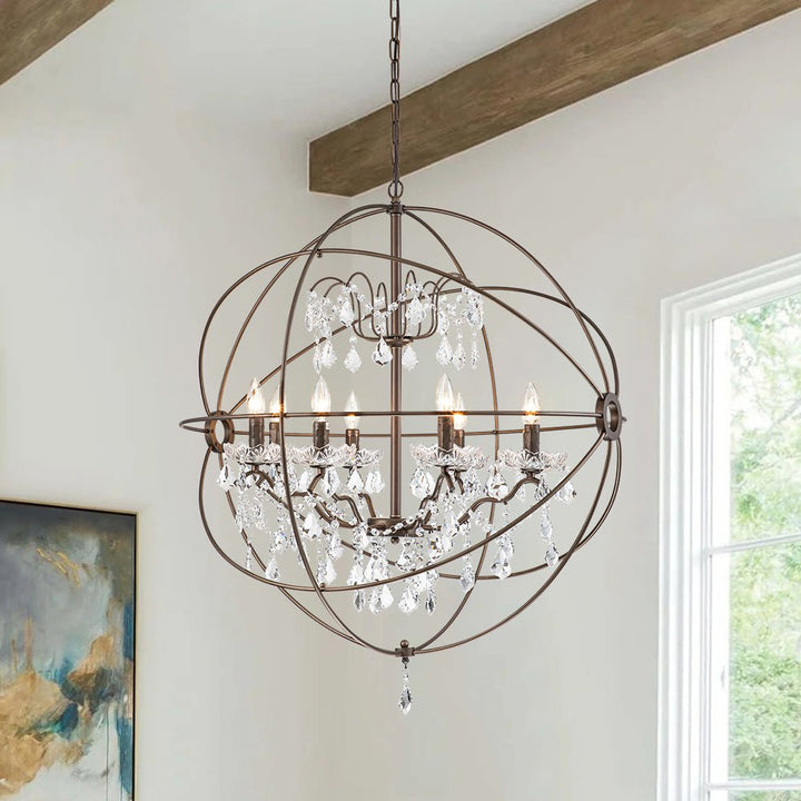Chandelierias-Vintage 8-Light Orb Chandelier With Crystal Accents-Chandeliers-Oil-rubbed Bronze-