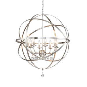 Chandelierias-Vintage 8-Light Sphere Chandelier With Crystal Drops-Pendant-Nickel-