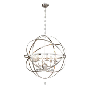 Chandelierias-Vintage 8-Light Sphere Chandelier With Crystal Drops-Pendant-Nickel-