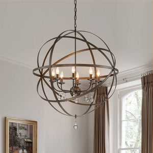 Chandelierias-Vintage 8-Light Sphere Chandelier With Crystal Drops-Pendant-Oil-rubbed Bronze-