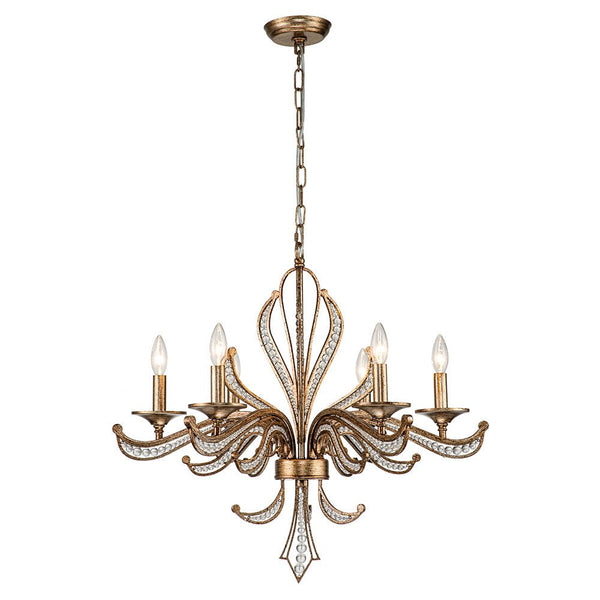 Chandelierias-Vintage Candle-Style 6-Light Crystal Lotus Chandelier-Chandeliers-Antique Brass-6 Bulbs