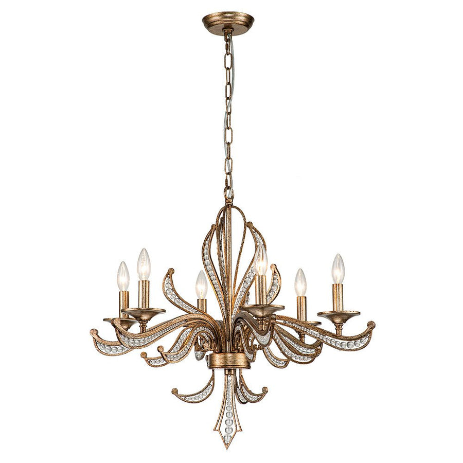 Chandelierias-Vintage Candle-Style 6-Light Crystal Lotus Chandelier-Chandeliers-Antique Brass-6 Bulbs