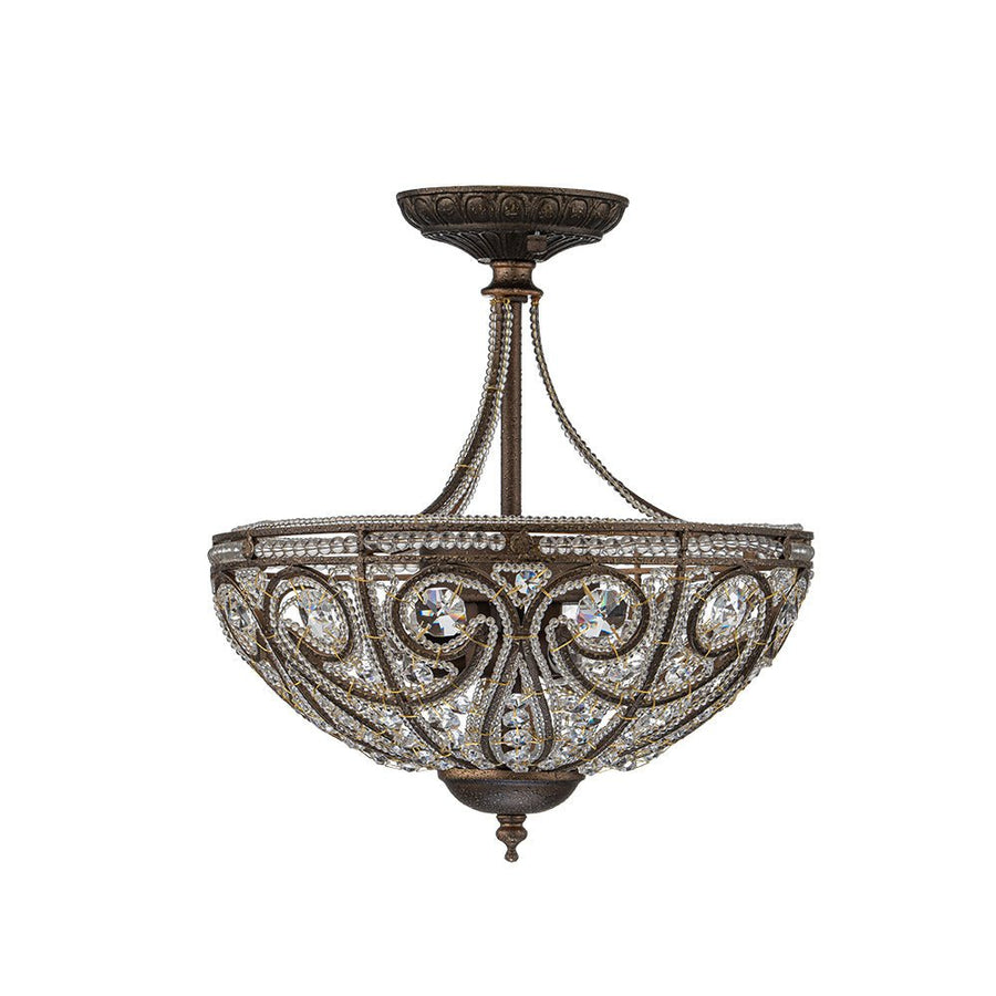 Chandelierias-Vintage Luxe 3-Light Bronze Crystal Semi-Flush Mount--Bronze-