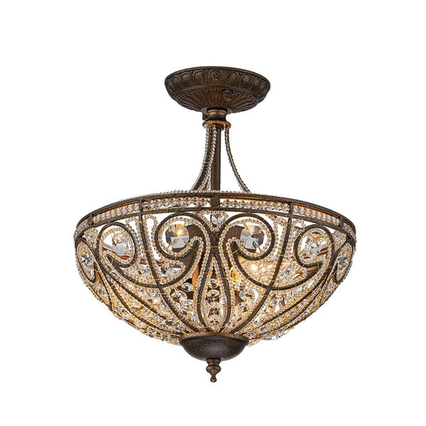 Chandelierias-Vintage Luxe 3-Light Bronze Crystal Semi-Flush Mount--Bronze-