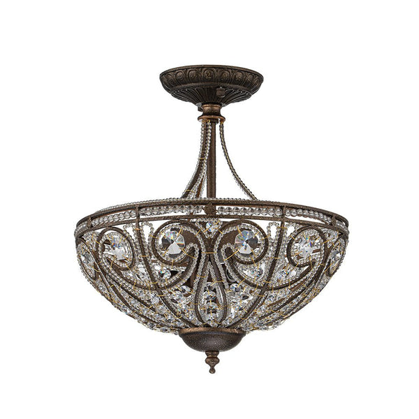 Chandelierias-Vintage Luxe 3-Light Bronze Crystal Semi-Flush Mount--Bronze-
