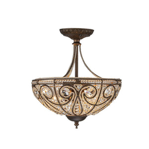 Chandelierias-Vintage Luxe 3-Light Bronze Crystal Semi-Flush Mount--Bronze-